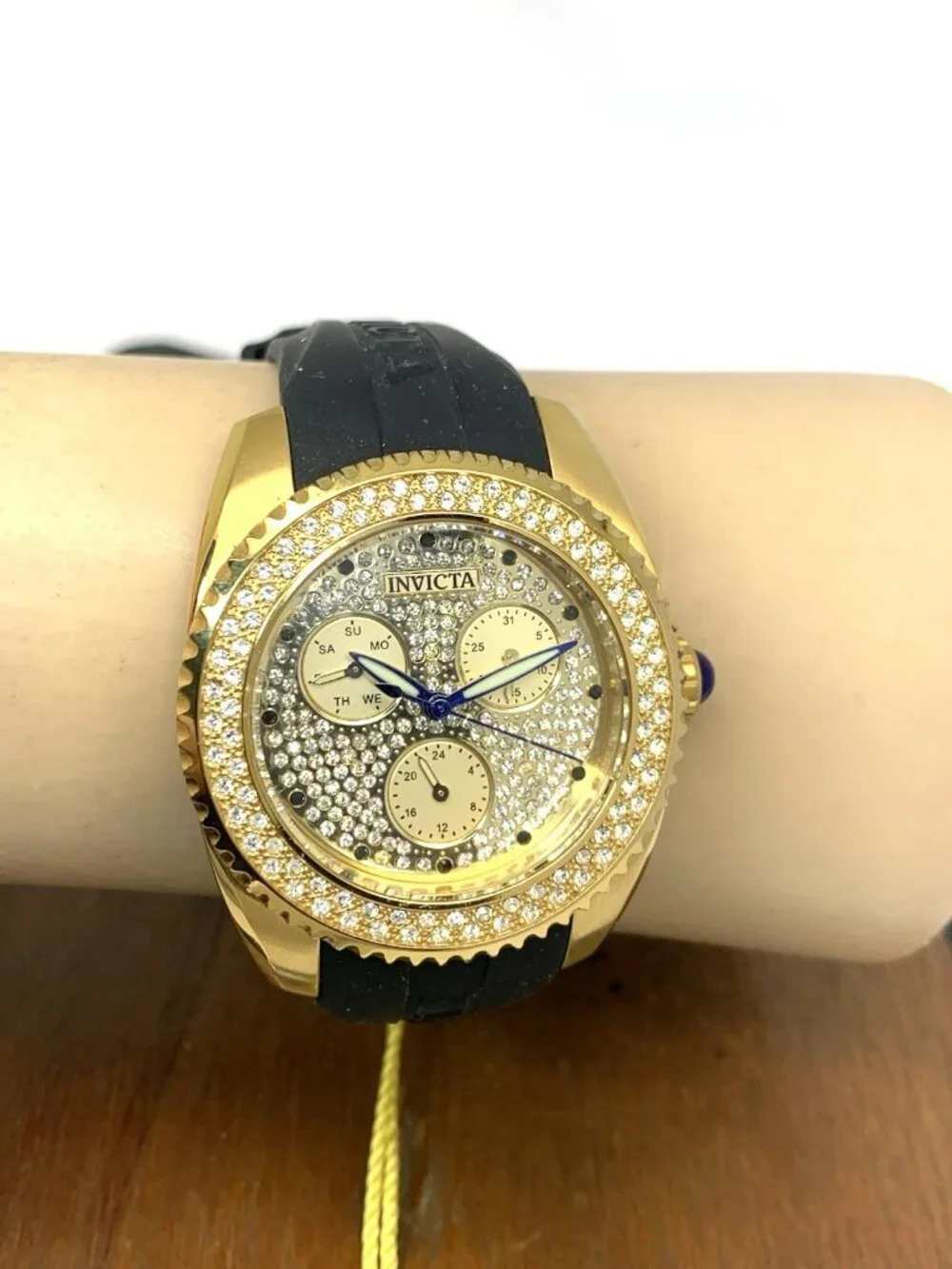 Invicta Women's Watch 28485 Angel Quartz Gold Dial Black Rubber Strap 38mm